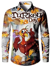 economico Stampa animal-Per uomo Turchia Camicia Camicia con bottoni Manica lunga Artistico Astratto Esterno Strada Casual / quotidiano Autunno inverno Collo ripiegabile Bottoni Stampa Grigio