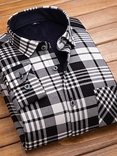 preiswerte Herren-Oberhemden-Herren Oberhemd Kariertes Hemd trachtenhemd Kragenhemd Fleece-Shirt Knopfhemd Overshirt Plaid / Karomuster Hochzeit Party A B C D Langarm Quadratischer Ausschnitt Winter Bekleidung Warm