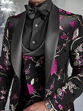 Χαμηλού Κόστους Δείπνο Πάρτι-Ανδρικά Σα tuxedo Γάμου Γιορτής Μαύρο+μπεζ Ναυτικό Μπλε Jacquard Λεπτή Εφαρμογή 3 κομμάτια Μονοκουμπί