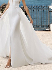 abordables robes de mariée décontractées-Robe de Mariage Décontractée A-Line Séparés Séparations Traîne de Cour Organza Jupons de Mariée Avec Couleur Unie 2025