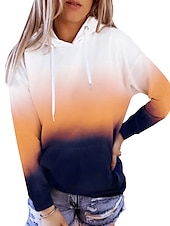 billiga Sport Hoodie-dam huvtröja sweatshirt tröja aktiva sportkläder färgblock fritidssport huva dragsko tryck framficka lång ärm gul röd lila orange höst &amp;amp; vinter
