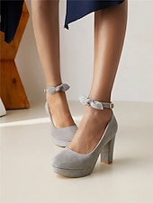 abordables Talons Plateforme-Femme Chaussures à Talons Chaussures habillées Soirée du quotidien Couleur unie Couleur Pleine Noeud Boucle Talon Bottier Bout rond Elégant Le style mignon Décontractées Daim Lanière de cheville Noir