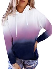billiga Sport Hoodie-dam huvtröja sweatshirt tröja aktiva sportkläder färgblock fritidssport huva dragsko tryck framficka lång ärm gul röd lila orange höst &amp;amp; vinter