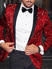 abordables Blazers et vestes-Blazer à sequins de mode disco pour hommes veste à motif coupe régulière grande taille simple boutonnage bouton unique rouge