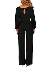 olcso overálok-Női Szabályos Jumpsuitek Elegáns Tömör szín Hosszú ujj Terített nyak Fűzős Magas derék Munka Utca Normál Fekete Sárgabarack Ősz
