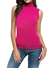 abordables Débardeurs et camisoles femme-Débardeur féminin à bretelles cami uni mode sans manches col haut régulier décontracté noir blanc jaune violet fuchsia printemps et été