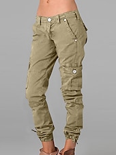 billiga lastbyxor för kvinnor-Dam Vanligt Militärbyxor Byxor Frakt Chino Fullängd Medium Midja Solid färg Ficka Bekväm Utomhus Sport Oelastisk Ledigt Dagliga kläder Grå Svart Vit Mandel Sommar Vår &amp; Höst Smal