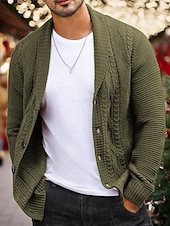 preiswerte Herren Strickjacke-Weihnachtspullover, Herrenpullover, Strickjacke, Kurzpullover, Rippstrick, gestrickt, einfarbig, Schalkragen, Warm-Ups, lässig, Weihnachten, Alltag, Kleidung, Kleidung, Herbst und Winter, Armeegrün, Weinrot, S, M, L