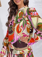 voordelige overhemden, tops en blouses-Tencel overhemdblouse met kleurblokken en gebloemde v-hals