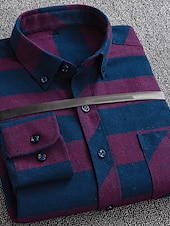 halpa miesten napillinen paita-Miesten Paita Rento paita Tarkista paita Button Up paita Ruutu / skotti ulko- Arki-asut Rubiini Sininen Ruskea Tumman sininen Pitkähihainen Kauluskäänne Syystalvi Vaatetus Edessä tasku