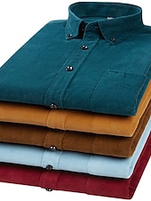 preiswerte Flanellhemden-Herren Hemd Cord Hemd Hemdjacke Overshirt Glatt Outdoor Freizeitskleidung Hellblau Gelb Rote Marineblau Langarm Kargen Frühling &amp; Herbst Bekleidung Vordertasche