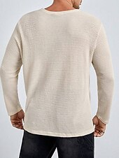 preiswerte Basic-T-Shirts-Herren Waffel-T-Shirt T Shirt Waffelstrick T-Shirt T-Shirt Langarm Rundhalsausschnitt Frühling &amp; Herbst Einfach Mode Designer Basic Strick Urlaub Straße Ausgehen Weiß Khaki Top T-Shirt für Herren