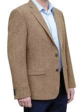 Недорогие Блейзер и куртка-Муж. Твидовый пиджак Ретро В елочку Blazer Черный Хаки Темно-синий Большие размеры Однобортный с двумя пуговицами