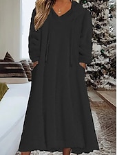 cheap Women&#039;s Nightgowns &amp; Sleepshirts-Women&#039;s Loungewear Nightshirt Dress Pure Color Casual Comfort Soft Home Daily Going out Coral Fleece Coral Velvet Warm Hoodie Long Sleeve Fall Winter Home Outfits
