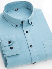 preiswerte Flanellhemden-Herren Hemd Cord Hemd Hemdjacke Overshirt Glatt Outdoor Freizeitskleidung Hellblau Gelb Rote Marineblau Langarm Kargen Frühling &amp; Herbst Bekleidung Vordertasche