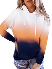 billiga Sport Hoodie-dam huvtröja sweatshirt tröja aktiva sportkläder färgblock fritidssport huva dragsko tryck framficka lång ärm gul röd lila orange höst &amp;amp; vinter