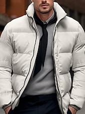 tanie Puchówki i parki męskie-Męskie Płaszcz zimowy Kurtka zimowa kurtka puchowa Zamek Kieszeń Poliester Kieszonki Na zewnątrz Randka Codzienne Regularny Moda Codzienny Keep Warm Odporność na wiatr Zima Równina Czarny Biały