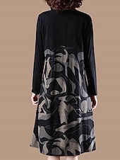 cheap Casual Floral Dresses-Women&#039;s Casual Dress Winter Dress Floral Color Block Patchwork Print Crew Neck Midi Dress Daily Vacation Long Sleeve Fall Winter
