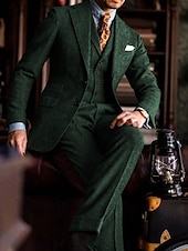 voordelige Formele pakken-Heren Tweed Trouwpakken Lichtblauw Bordeaux Effen Tailored Fit 3-delig Enkele Knopen