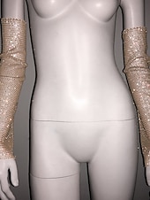levne Příslušenství a další-Čirý mesh drahokamu Rukavice bez rukojeti Dlouhé rukavice Kovový Třpyt Sexy Krajka Pro Disko Kostýmová hra Karneval Dámské Kostýmní šperky Módní šperky