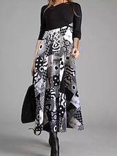 olcso Pulóverruhák-női print print v nyak hosszú ruha maxi ruha etnikai dátum hosszú ujjú ősz tél