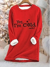 abordables Sudadera-Sudadera de mujer, jersey de forro polar con letras, informal, deportiva, de peluche, cómoda, con cuello redondo, manga larga, top microelástico, caída&amp;amp;Tejido suave, transpirable y cómodo para el