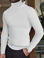billige genser for menn-Herre Turtleneck genser Genser Herre Turtle Neck Jumper Riflet Kabel Strikke Strikket عادي Rullekrage Hold Varm Moderne Moderne Dagligdagstøy Ut på byen Klær Høst vinter Vin Svart M L XL