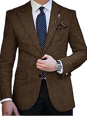 preiswerte Blazer &amp; Jacke-Herren Tweed Blazer Retro Vintage Fischgrätenmuster Blazer Braun Kaki Dunkelgrau Übergrössen Einreiher mit zwei Knöpfen