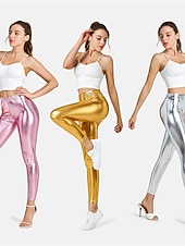 baratos calças femininas de festa-Mulheres Leggings Moda Sensual Comprimento total Cintura Média Tecido Cintura elástica Metálico Brilhante Respirabilidade Macio Confortável Micro-Elástica Bandagem Festa Rua Prata Rosa claro Dourado