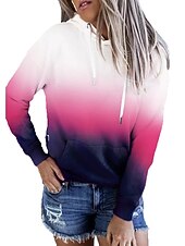 billiga Sport Hoodie-dam huvtröja sweatshirt tröja aktiva sportkläder färgblock fritidssport huva dragsko tryck framficka lång ärm gul röd lila orange höst &amp;amp; vinter