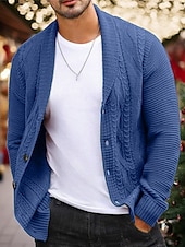 preiswerte Herren Strickjacke-Weihnachtspullover, Herrenpullover, Strickjacke, Kurzpullover, Rippstrick, gestrickt, einfarbig, Schalkragen, Warm-Ups, lässig, Weihnachten, Alltag, Kleidung, Kleidung, Herbst und Winter, Armeegrün, Weinrot, S, M, L