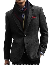 baratos Blazer e Jaqueta-Homens Blazer de Tweed Retro Vintage Padrão Diagonal Blazer Preto Marron Azul Escuro Tamanhos Grandes Dois botões de peito simples