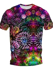 cheap 3D T shirts-Men&#039;s Graphic Fireworks T shirt Short Sleeve T shirt 3D Print Crew Neck Shirt Daily Designer Retro Vintage Sports Outdoor Holiday Going out Blue Purple Green Spring &amp; Summer Clothing Apparel S M L XL