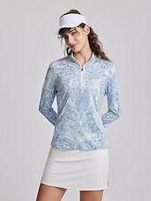 preiswerte Polos und Quarterzips-Damen poloshirt Meerblau Weiß Rosa Langarm Sonnenschutz Shirt Paisley-Muster Herbst Winter Damen-Golfkleidung, Kleidung, Outfits, Kleidung