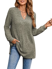 preiswerte Damen Einfache Oberteile-Damen Hemd Bluse Mode Tasche Langarm Lange Tops V-Ausschnitt Casual Schwarz Rosa Armeegrün Rot Staubblau Frühling&amp;amp;  fallen