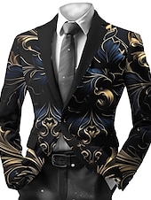 cheap Men&#039;s Printed Blazers-Men&#039;s Floral Long Sleeve Turndown Vintage Business Work Wear to work Going out Buttons Print Multi Pocket