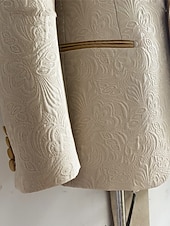 preiswerte Hochzeitsanzüge-Zweiteiliger Herren-Smoking aus champagnerfarbenem Jacquard-Stoff, schmal geschnitten – ideal für Hochzeiten, Abschlussbälle und Dinnerpartys. Der Anzug besteht aus einem einreihigen Blazer mit Schalkragen und passender Hose. Erhältlich in Burgunderrot, G