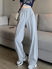 billiga breda ben och hög midja-Dam Joggingbyxor Brett skaft Aktiv Mode Streetwear Fullängd Hög midja Slät Ficka Elastisk midja Högt snitt Håller värmen Komfort Mjuk Microelastisk Utomhus Semester Gata Aprikos Grå Svart Höst Vinter