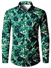 abordables Motif de plantes-Homme Floral Chemise Chemise boutonnée manche longue Décontractées Usage quotidien Sortie Automne hiver Col rabattu Imprimer Bouton bas Noir Vert