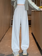 billiga breda ben och hög midja-Dam Joggingbyxor Brett skaft Aktiv Mode Streetwear Fullängd Hög midja Slät Ficka Elastisk midja Högt snitt Håller värmen Komfort Mjuk Microelastisk Utomhus Semester Gata Aprikos Grå Svart Höst Vinter
