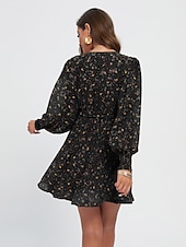 abordables robe décontractée imprimée-mini-robe décontractée en mousseline de soie à volants et fleurs
