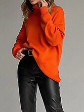 olcso Pulóverek és felsők-Női Pulóver pulóver Körgallér Bordázott Kötött Sodort fonal Hasított Kötött Ősz Tél Szokványos Szabadtéri Napi Alkalmi Divat Utcai sikk Alkalmi Hosszú ujj Tömör szín Sárga Sötétkék Narancssárga S M L