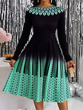 cheap Art&amp;Design Dress-Women&#039;s Midi Dress A Line Dress Casual Dress Winter Dress Swing Dress Streetwear Modest Formal Vacation Party Regular Fit Geometric Color Block Long Sleeve Crew Neck Yellow Pink Blue Purple