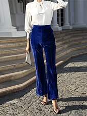 olcso parti női nadrág-Női Bell Bottom Nadrágok Elegáns Divat Utcai sikk Teljes hossz Magas derék Sima Magas vágás Mokaszinok Lélegzési képesség Mekano Mikroelasztikus Parti Iroda / Karrier Utca Zöld Fekete Rubin Sötét