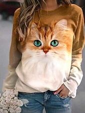 abordables Animaux Tops-Femme Sweat à capuche Sweat-shirt Chat Graphique 3D Imprimer du quotidien 3D effet basique Décontractée Pulls Capuche Pulls molletonnés Gris Marron Blanche