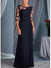 abordables Longueur du plancher-Robe Mère de la mariée A-Line invitée de mariage grande taille Col bateau Longueur maxi Chiffon Dentelle Manche demi avec appliques drapées robe à impressionner 2025 taille personnalisée gratuite