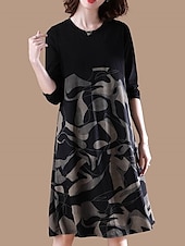 cheap Casual Floral Dresses-Women&#039;s Casual Dress Winter Dress Floral Color Block Patchwork Print Crew Neck Midi Dress Daily Vacation Long Sleeve Fall Winter