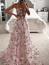 baratos Vestidos Baile Formatura-Vestidos de Formatura A-Line Corsets Vestido Formal Festa Noturna Cauda de Corte Sem Mangas Alça de Espaguete Tule com Fenda 2025