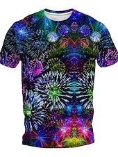 cheap 3D T shirts-Men&#039;s Graphic Fireworks T shirt Short Sleeve T shirt 3D Print Crew Neck Shirt Daily Designer Retro Vintage Sports Outdoor Holiday Going out Blue Purple Green Spring &amp; Summer Clothing Apparel S M L XL