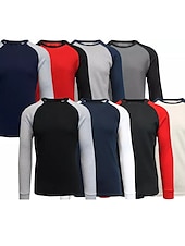 preiswerte Basic-T-Shirts-Herren T Shirt T-Shirt Langarmshirt Langarm Rundhalsausschnitt Herbst Winter Farbblock Raglanärmel Mode Designer Basic Patchwork Urlaub Straße Ausgehen Dunkelrot Schwarz Weiß Top T-Shirt für Herren